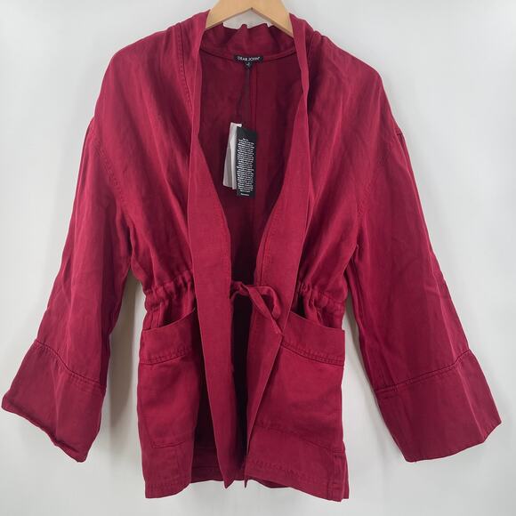DEAR JOHN Jacket Size Small Linen Blend NWT Cinch Pockets Open Lightweight - Picture 6 of 16